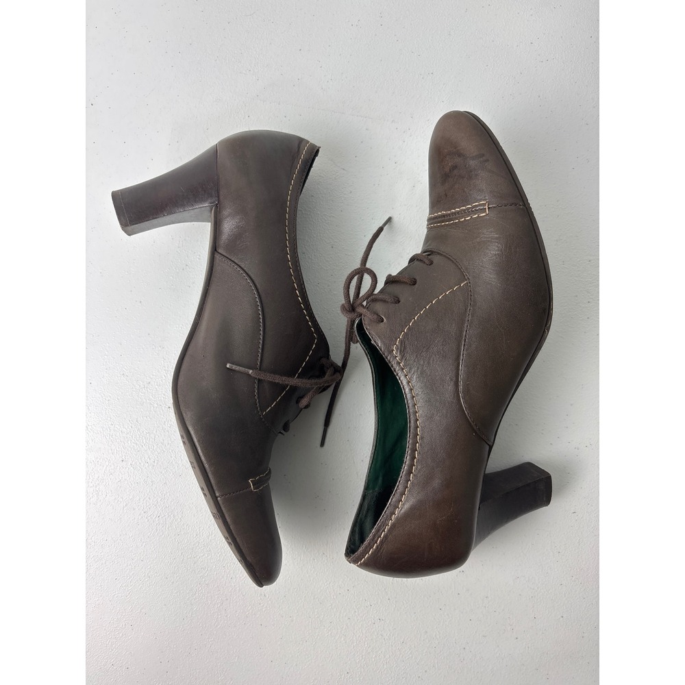 Vtg Naturalizer Brown Leather Oxford Heels 9.5 Academia Edwardian CottageCore - Picture 7 of 14